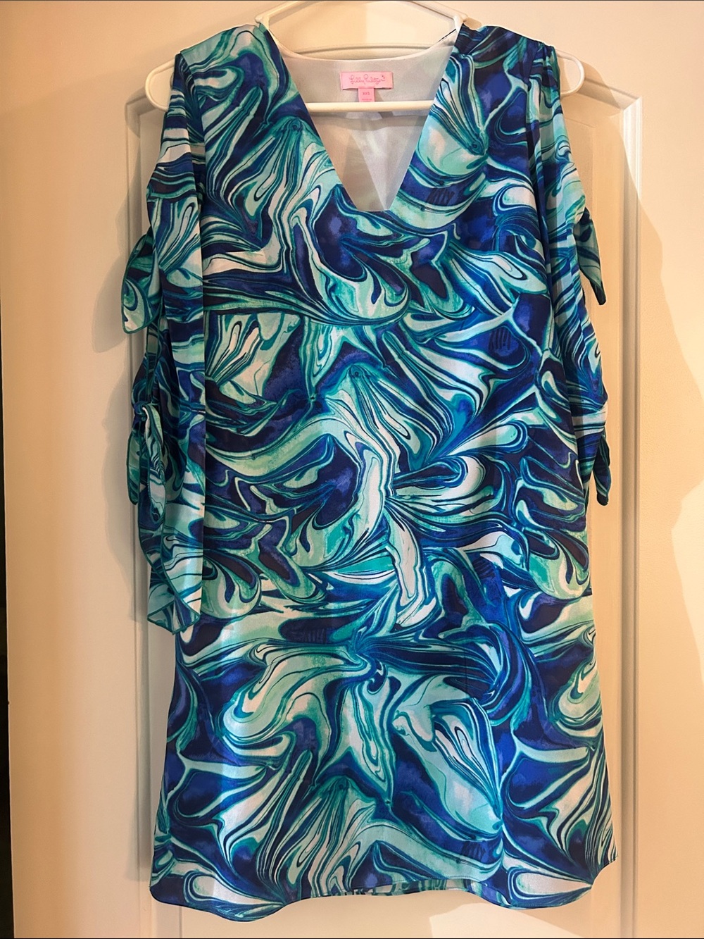 Lilly Pulitzer Teal and Blue Marble-Print Cold-Shoulder Midi Dress